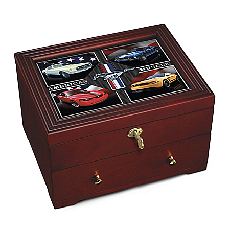 Ford Mustang: American Muscle Cherry Finished Keepsake Box With Brass-Finished Hardware