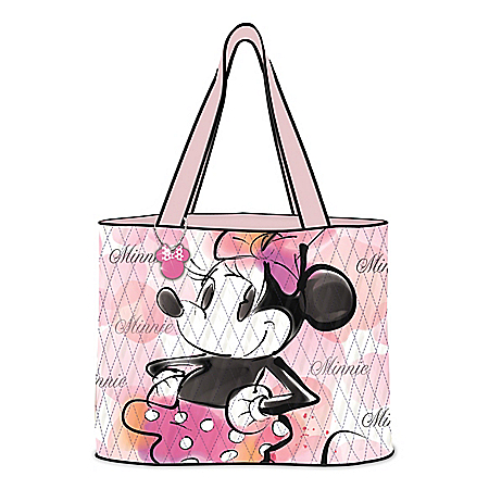 Disney Pretty & Pink Quilted Tote Bag With Minnie Mouse Head Silhouette Charm