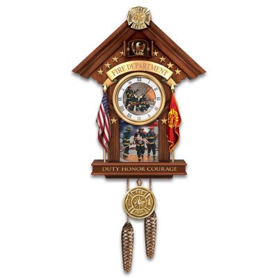 Glen Green Firefighter Commitment To Courage Mahogany-Toned Cuckoo Clock