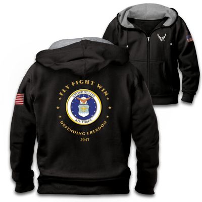 Proud To Serve U.S. Air Force Mens Black Knit Fleece Front-Zip Hoodie