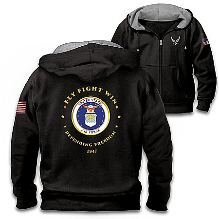 Proud To Serve U.S. Air Force Mens Black Knit Fleece Front-Zip Hoodie