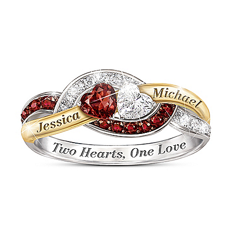 Two Hearts, One Love Womens Personalized Heart-Shaped Ring
