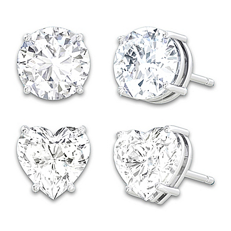 Classic Stud And Heart Shaped Earrings Set