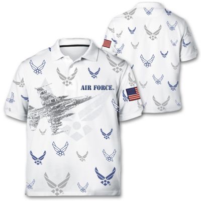 Air Force Pride Mens Custom All-Over Print Polo Shirt With Embroidered American Flag Patch