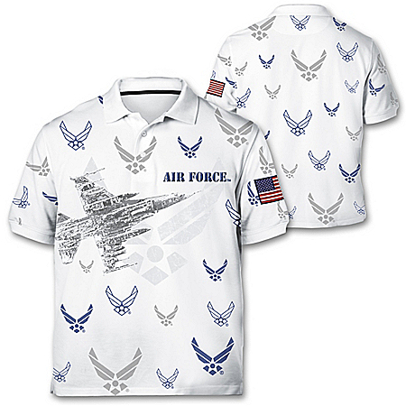 Air Force Pride Mens Custom All-Over Print Polo Shirt With Embroidered American Flag Patch