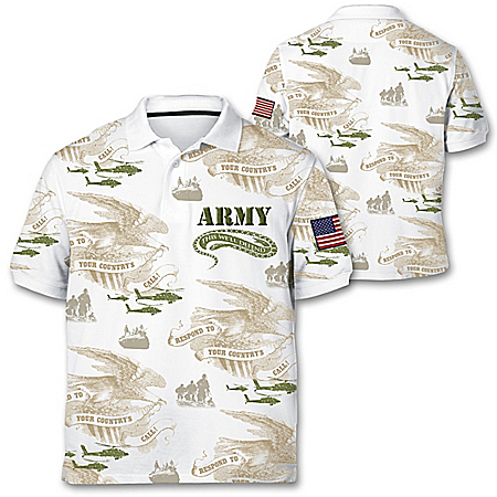 Army Pride Mens Custom All-Over Print Polo Shirt With Embroidered American Flag Patch