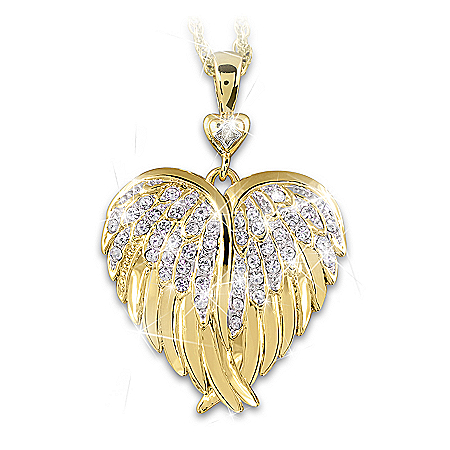 Guardian Angel Embrace Womens Crystal And Diamond Heart-Shaped Pendant Necklace