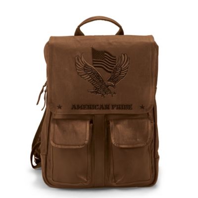 American Pride Genuine Leather Backpack With Embossed Eagle
