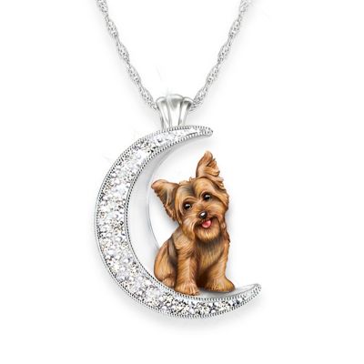 Dog And Crystal Moon Pendant Necklace: Choose Your Breed