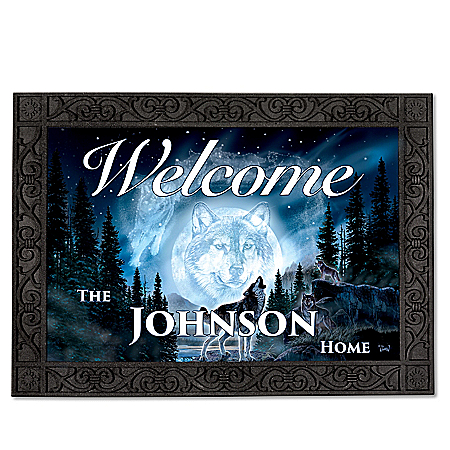 Al Agnew Call Of The Wilderness Wolf-Themed Personalized Non-Slip Outdoor Welcome Mat