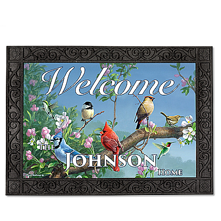 James Hautman Garden Songbirds Personalized Outdoor Non-Slip Welcome Mat