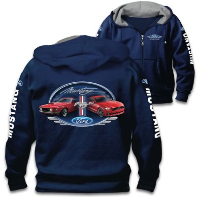 Mustang: Untamed American Spirit Mens Blue Front-Zip Hoodie