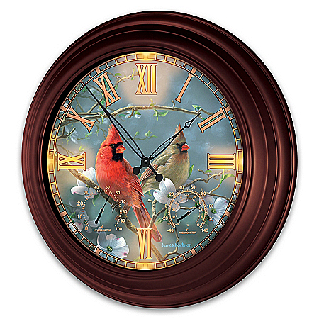 Nature's Masterpiece Cardinal-Themed Outdoor Illuminated Atomic Wall Clock