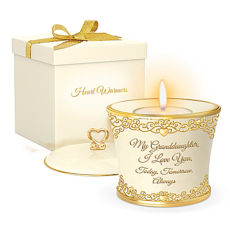 My Granddaughter, I Love You Forever 22K Gold-Accented Candleholder With Heart-Motif Filigree
