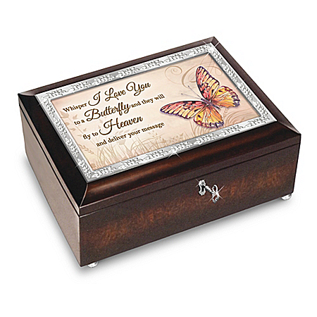 Wings Of Hope Butterfly-Themed Heirloom Music Box Lined In Black Velvet