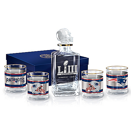 New England Patriots Super Bowl LIII Champions NFL Glass Decanter Set