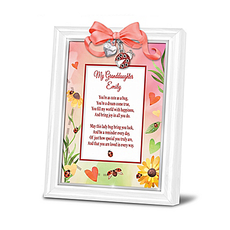 Granddaughter, You're Cute As A Bug Personalized Poem Frame With Classic White-Finished Frame & Charms