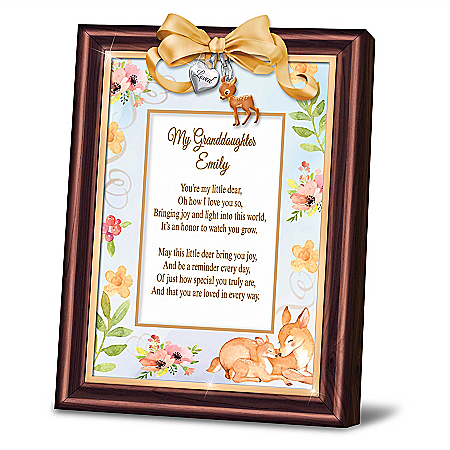 Granddaughter, You're My Little Deer Personalized Poem Frame With Classic Walnut-Finished Frame & Charms
