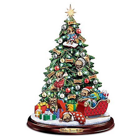 Pug Illuminated Tabletop Christmas Tree