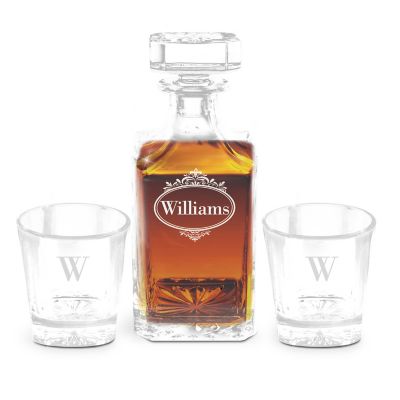 Decanter & Glasses Set With Family Name & Initial