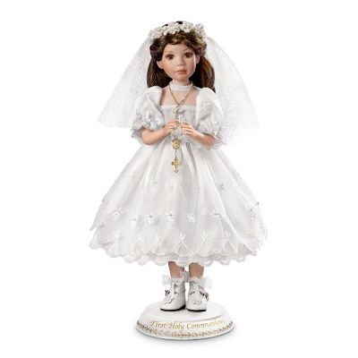 Her First Holy Communion Porcelain Doll: Brunette