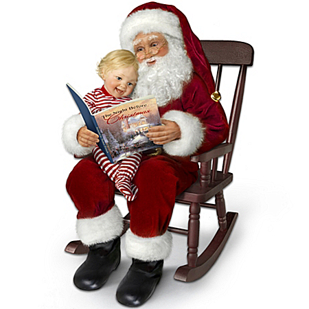 Thomas Kinkade The Night Before Christmas Story-Telling Santa Doll Set With Rocking Chair