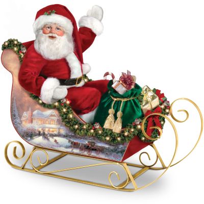 Illuminated Sleigh: Thomas Kinkade Jolly Illuminated Sleigh Santa Doll