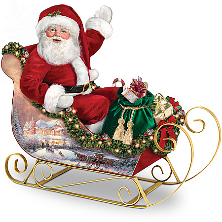 Illuminated Sleigh: Thomas Kinkade Jolly Illuminated Sleigh Santa Doll