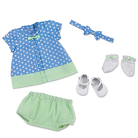 Tea Time Blue Polka Dot Dress Baby Doll Accessory Set