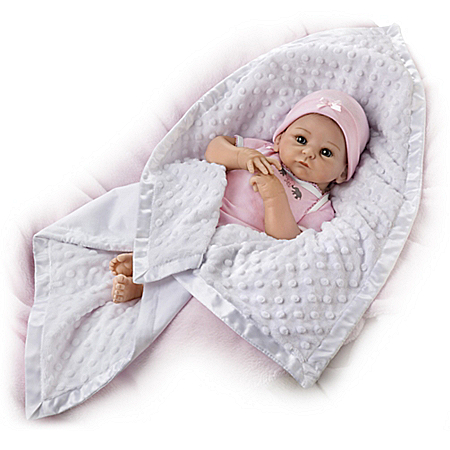 White Minky Blanket With Satin Trim Baby Doll Accessory