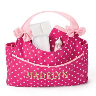 Polka Dot Diaper Bag With Large Front Pocket & Inside Pouches Baby Doll Accessory Set