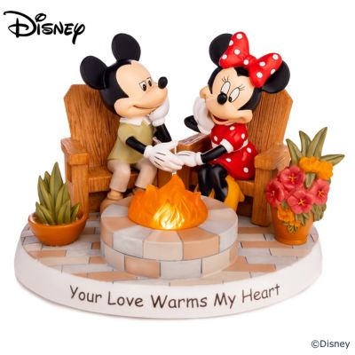 Disney Your Love Warms My Heart Illuminated Figurine Featuring A Hand Painted Mickey Mouse Minnie Mouse Sitting By A Fire Pit