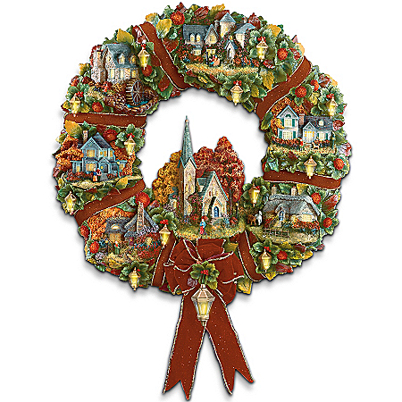 Thomas Kinkade Autumn Village Decorative Wreath: Autumn Home Decor