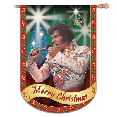 Elvis Presley Merry Christmas Flag: Elvis Home Decor