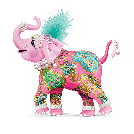 Breast Cancer Support Elephant Figurine: Reach High For Hope