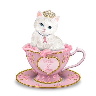 Breast Cancer Support Peter Carl Faberge-Inspired Cat Figurine: A Cup Of Hope