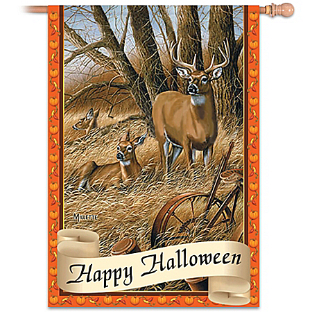 White-Tailed Deer Happy Halloween Flag With Rosemary Millette Art