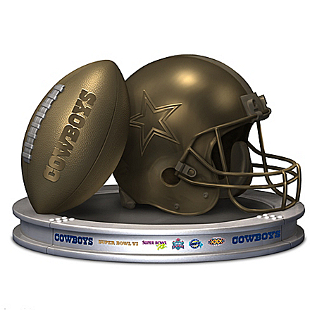 NFL-Licensed Dallas Cowboys Pride Bronzed Football And Helmet Sculpture