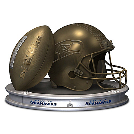 NFL-Licensed Seattle Seahawks Pride Bronzed Football And Helmet Sculpture