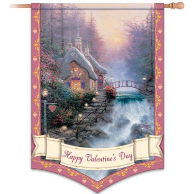 Thomas Kinkade Happy Valentine's Day Decorative Flag