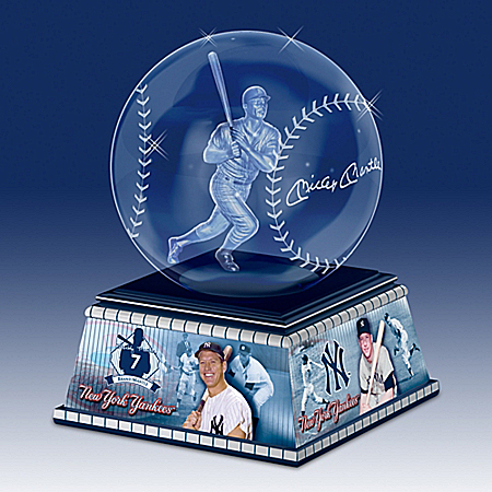 Mickey Mantle Laser-Etched Commemorative Glass Sculpture With Base