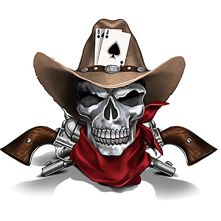 Dead Mans Hand Cowboy Skull Sculpture