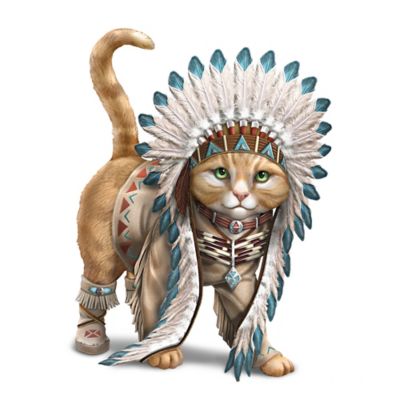 Chief Runs With Paws Native American Inspired Cat Figurine