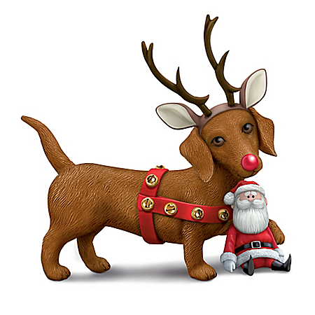 Rudolph The Red-Nosed Reindeer Dachshund Through The Snow Figurine