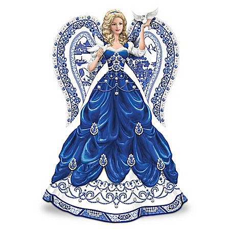 Sparkling Blue Willow China Pattern Lady Figurine