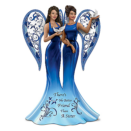 Keith Mallett Blue Willow Angel There's No Better Friend Than A Sister Figurine