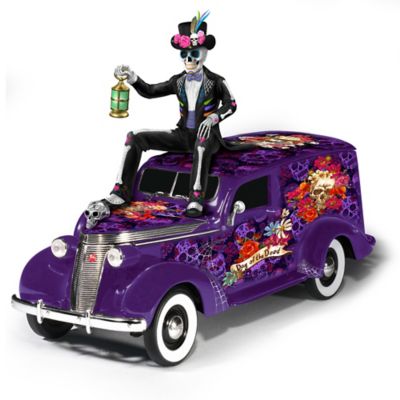 Day Of The Dead Hand-Painted Sugar Skull Hearse Sculpture