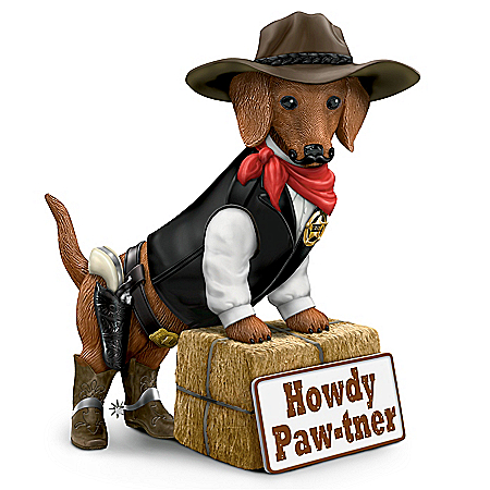 Howdy Paw-tner Dachshund Welcome Sculpture
