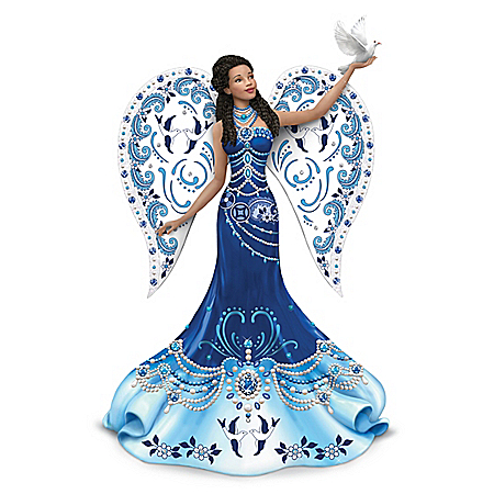 Keith Mallett Sparkling Blue Willow Angel Figurine