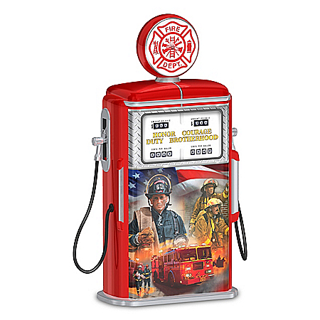 Glen Green Courage Under Fire Illuminated Firefighter Gas Pump Sculpture